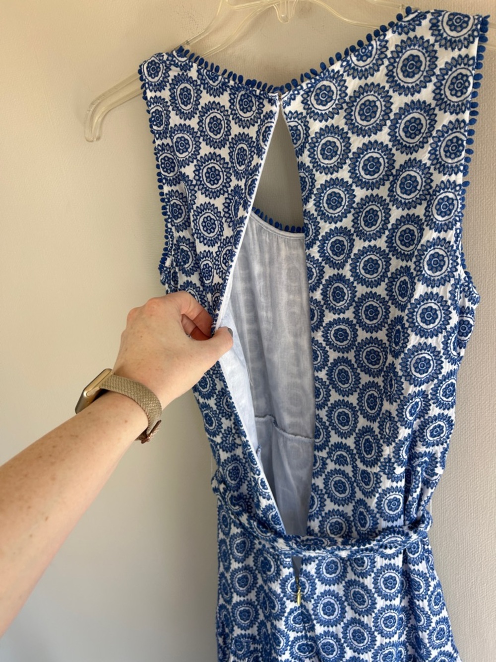 DRAPER JAMES Eyelet Tiered Tank Midi Dress Sea Blue Belted Feminine Cottage Sz 8 - Picture 12 of 14
